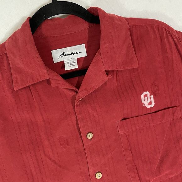 OU Silk Short Sleeve Button Up Shirt Red AOP Size M - Picture 1 of 6